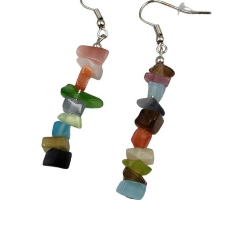 🔷️Retro Irregular Natural Stone Plating Drop Earrings Boho Rainbow Festiva…